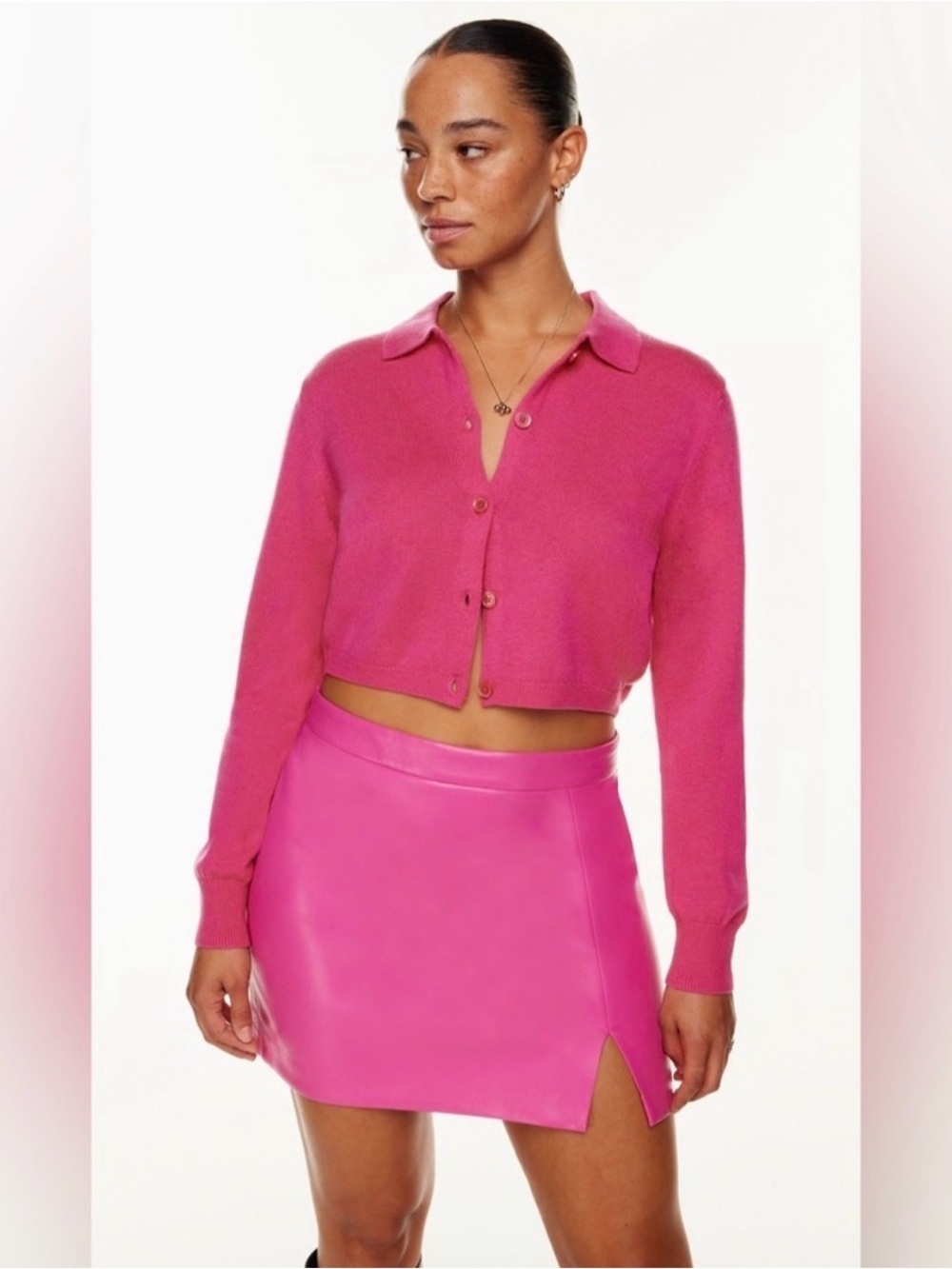 Aritzia Cropped Knit Cardigan in Hot Pink – Size S – NWOT